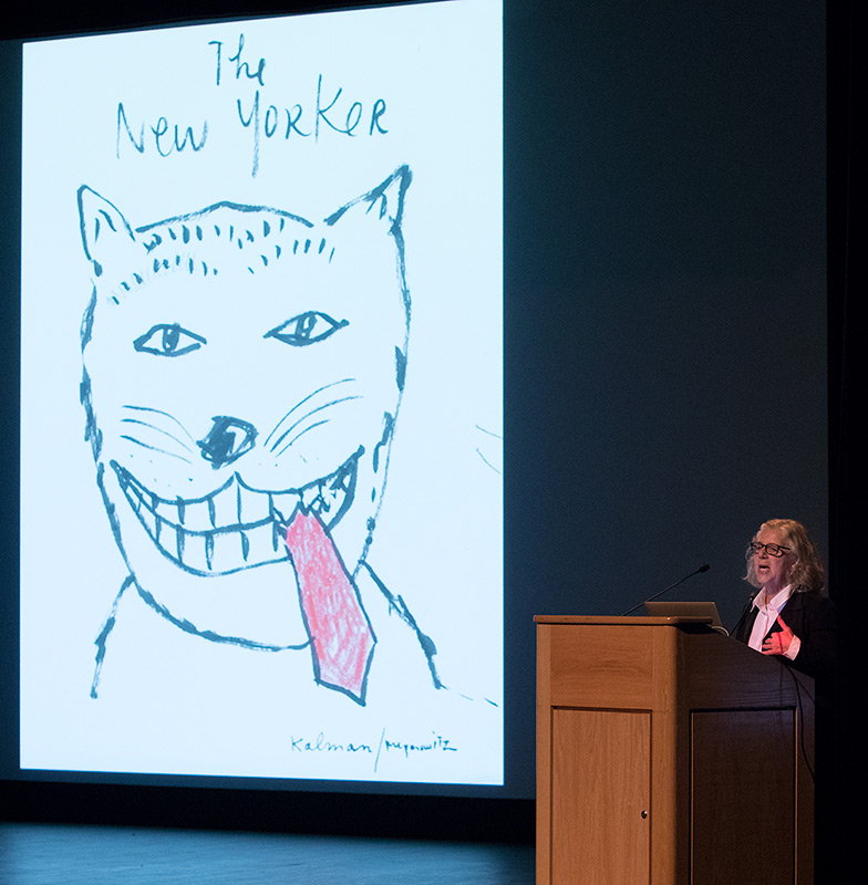 Illustrator Maira Kalman and proposed "New Yorker" cover art sketch - UCSB Arts & Lectures 10/24/16 Campbell Hall
