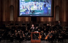 David Lockington enlightens studetns at the Santa Barbara Symphony Orchestra Concert for Young People 1/27/17 the Granada Theatre